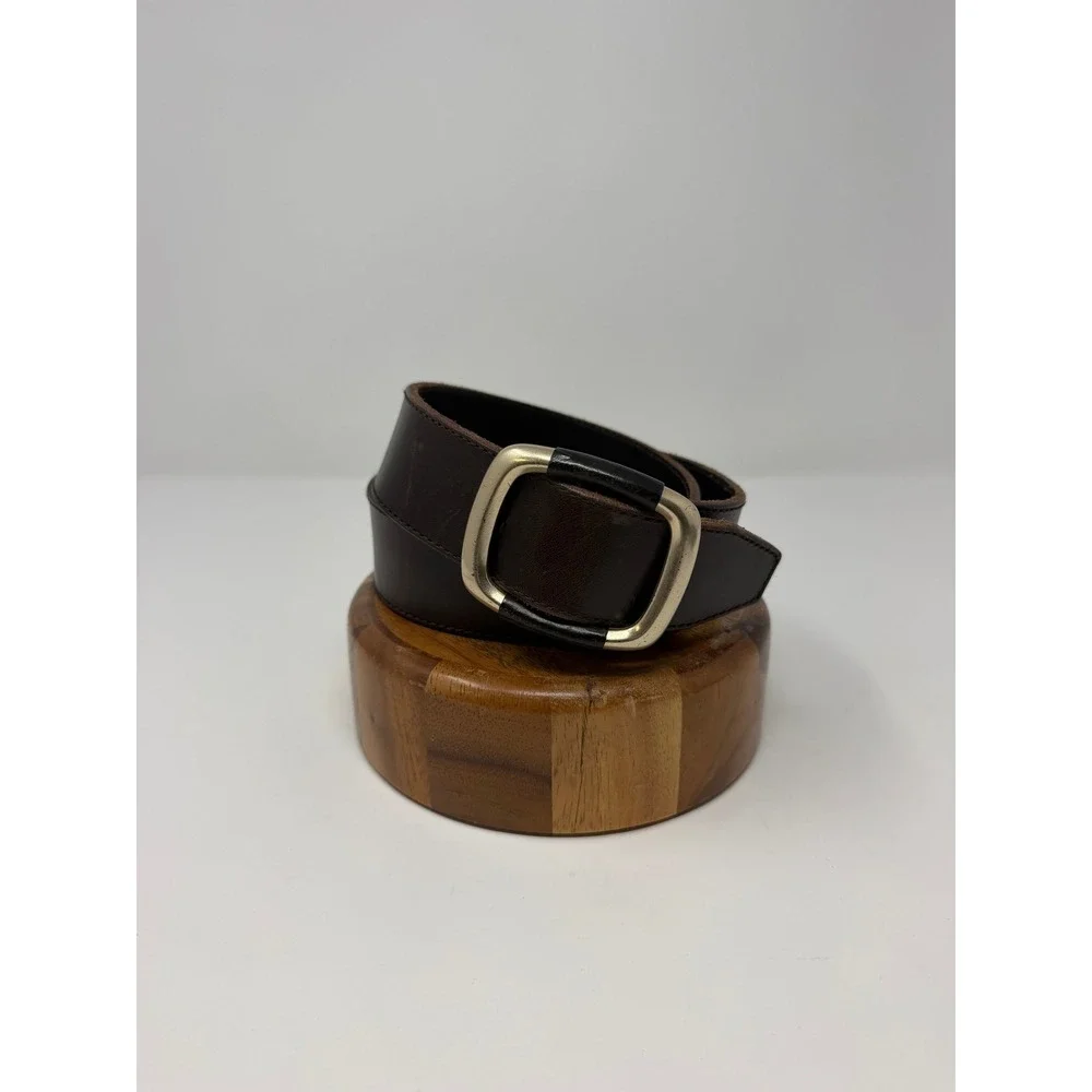 The Limited Womens Dark Brown Genuine Leather Belt Silver Square Buckle Size S